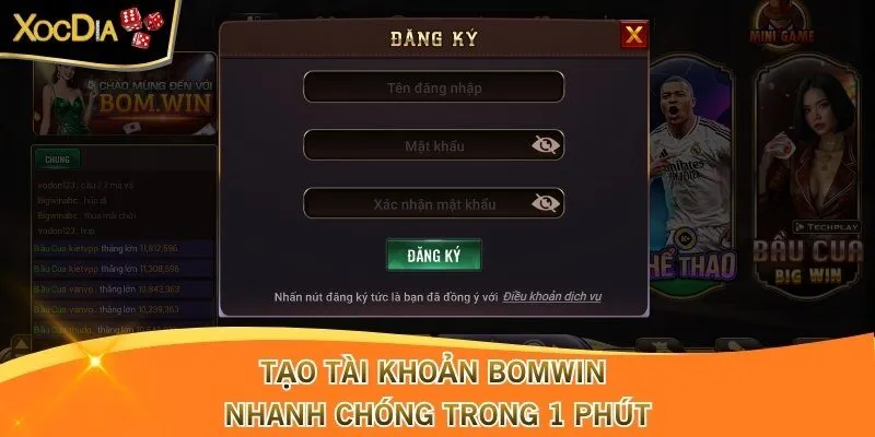 Tạo tài khoản Bomwin nhanh chóng trong 1 phút